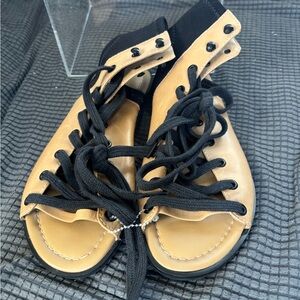 Chic Tan and Black Lace-Up Sandals